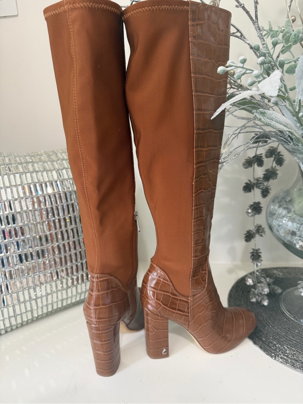 Circus by Sam Edelman Cognac Croc-Embossed Knee Boots - Picture 3 of 6